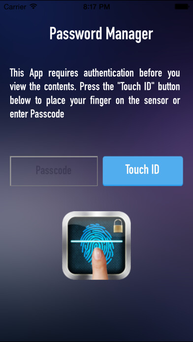 Emulate iPhone app Finger Vault Password Manager using MyAndroid