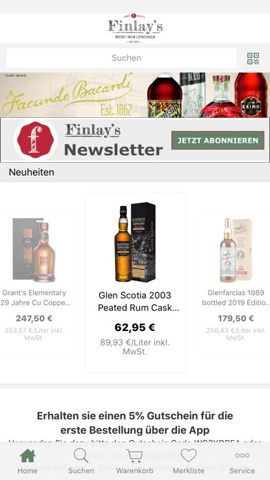 Emulate iPhone app Finlays Whisky Shop using MyAndroid