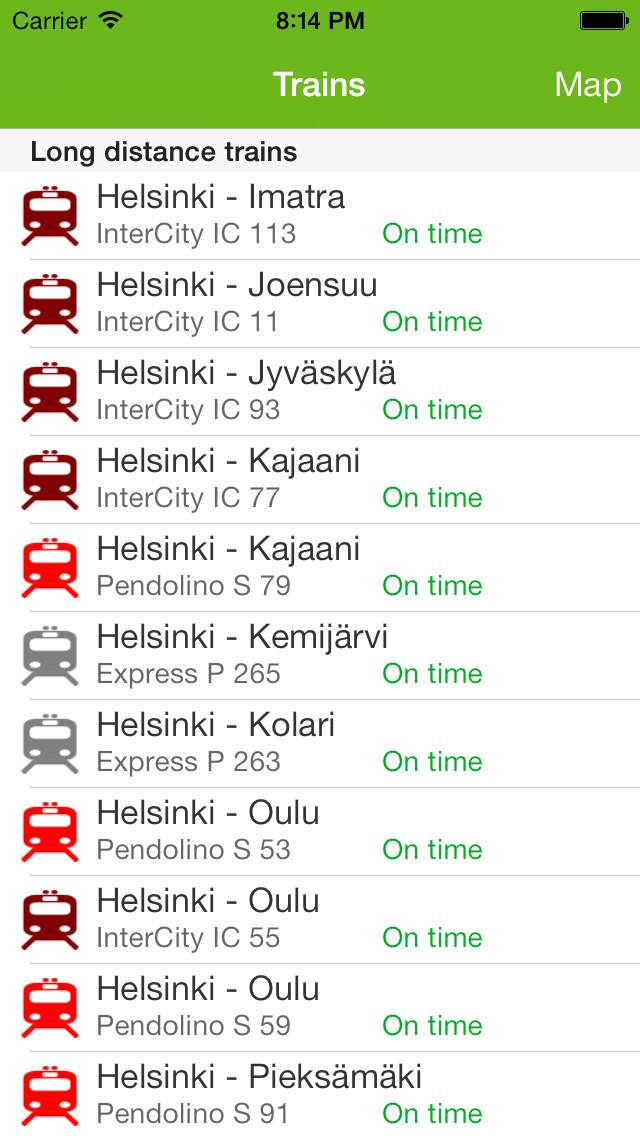 Emulate iPhone app Finnish Trains using MyAndroid