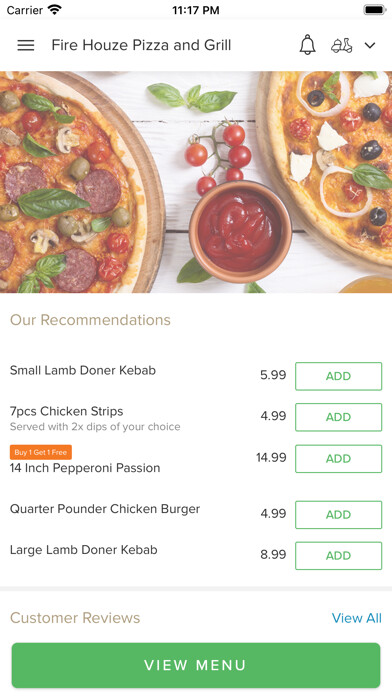 Emulate iPhone app Fire Houze Pizza and Grill using MyAndroid