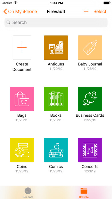 Emulate iPhone app Firevault - Personal database using MyAndroid