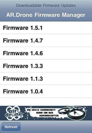Emulate iPhone app Firmware Manager for AR.Drone using MyAndroid