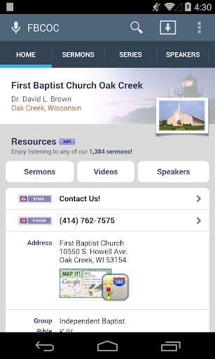 Emulate Android APK First Baptist Church Oak Creek