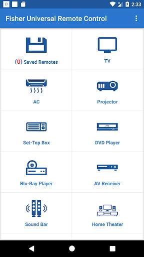 Run android online APK Fisher Universal Remote Control from MyAndroid or emulate Fisher Universal Remote Control using MyAndroid