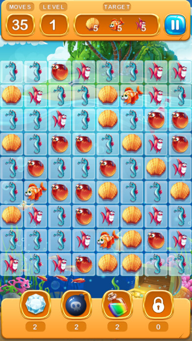 Emulate iPhone app Fish Ocean Match 3 Game ~ Adventure Matching Mania using MyAndroid