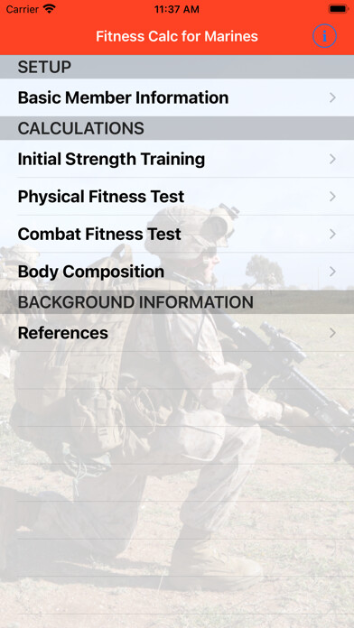 Emulate iPhone app Fitness Calc for Marines using MyAndroid