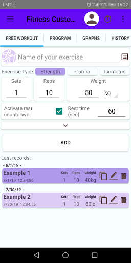 Run android online APK Fitness Custom Tracker from MyAndroid or emulate Fitness Custom Tracker using MyAndroid