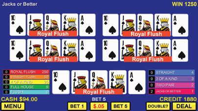 Emulate iPhone app Five Play Video Poker using MyAndroid