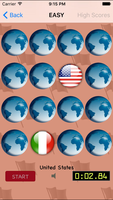 Emulate iPhone app Flags Matching Game 2 using MyAndroid