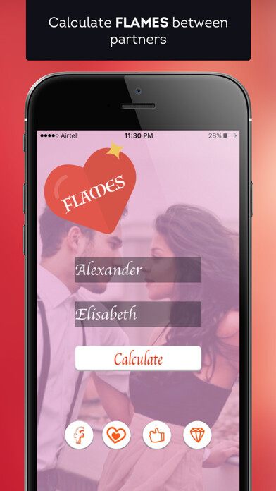 Emulate iPhone app FLAMES Calculator - Love Meter using MyAndroid Emulate iPhone app FLAMES Calculator - Love Meter using MyAndroid