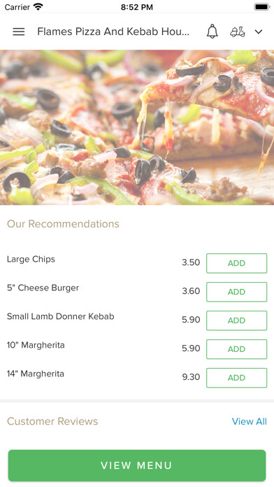 Emulate iPhone app Flames Pizza And Kebab House. using MyAndroid