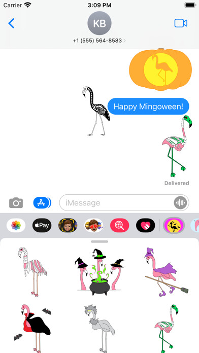 Emulate iPhone app Flamingo Halloween Stickers using MyAndroid