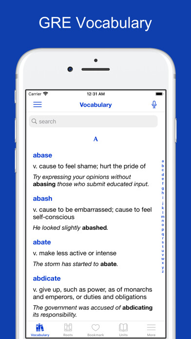 Emulate iPhone app Flashcards for GRE vocabulary using MyAndroid