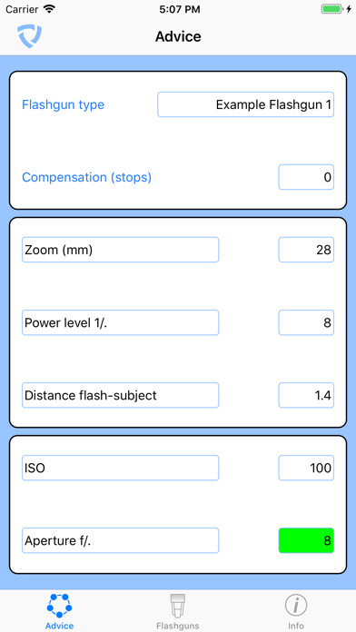 Emulate iPhone app Flash Photography Adviser using MyAndroid