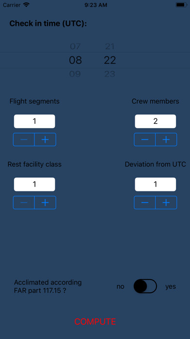 Emulate iPhone app Flight Duty Calculator (FAA) using MyAndroid