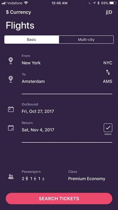 Emulate iPhone app Flights - the cheapest tickets using MyAndroid