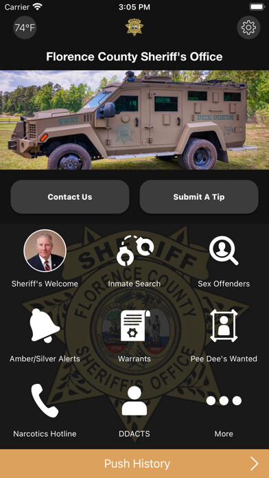 Emulate iPhone app Florence County Sheriff using MyAndroid