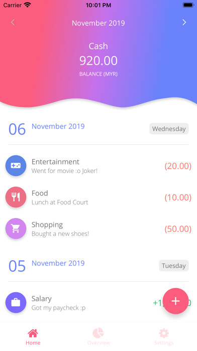 Emulate iPhone app Flowy: Spending Tracker using MyAndroid