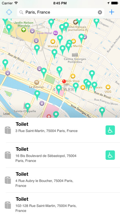 Emulate iPhone app Flush - Toilet Finder & Map using MyAndroid