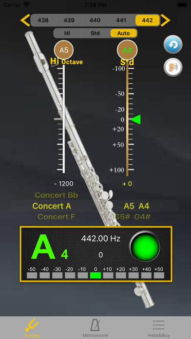 Emulate iPhone app Flute Tuner - Tuner for Flute using MyAndroid