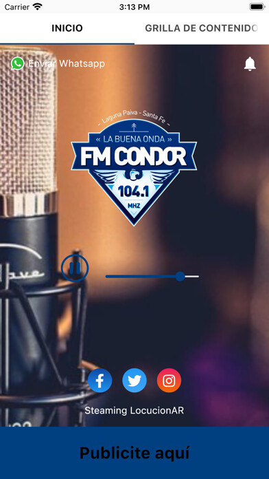 Emulate iPhone app FM Cóndor 104.1 (Laguna Paiva) using MyAndroid