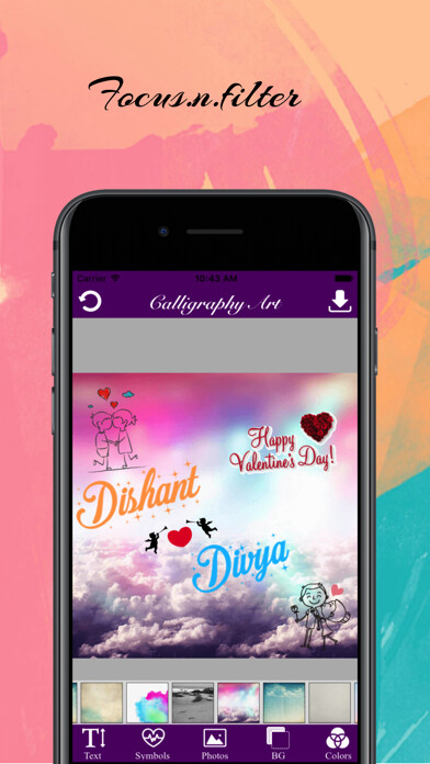 Emulate iPhone app focus.n.filter - Calligraphy & Name Art using MyAndroid