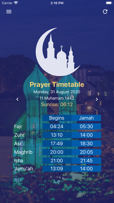 Emulate iPhone app Folkestone Mosque using MyAndroid
