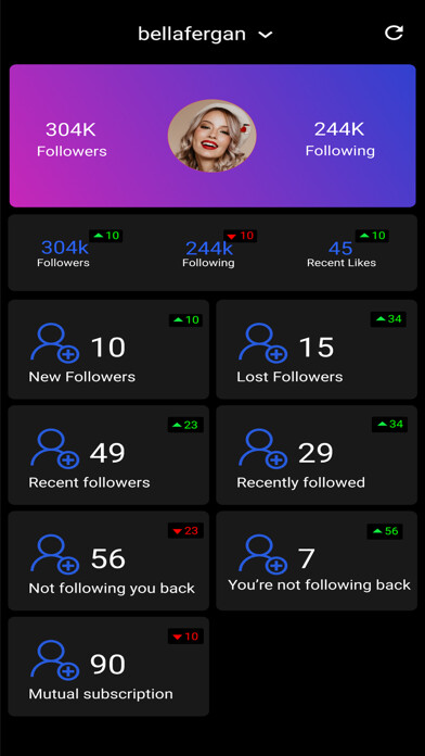 Emulate iPhone app Followers Reports for Insta using MyAndroid
