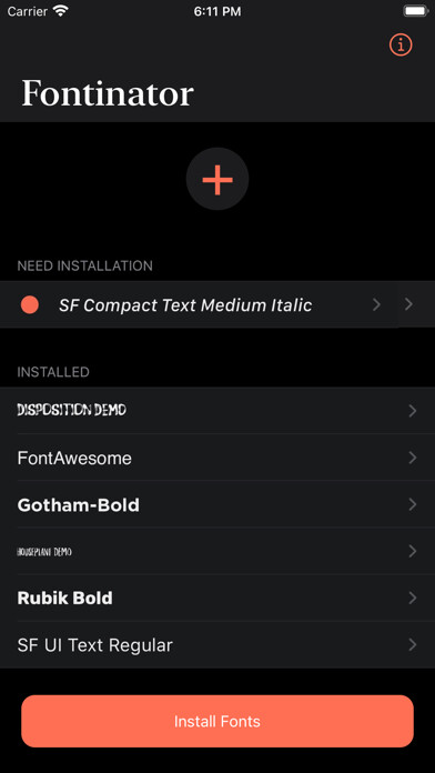 Emulate iPhone app Fontinator using MyAndroid