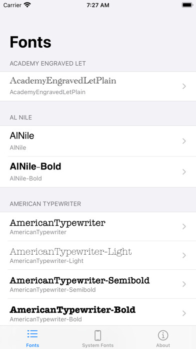 Emulate iPhone app Fonts Browser using MyAndroid Emulate iPhone app Fonts Browser using MyAndroid
