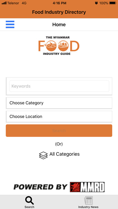 Emulate iPhone app Food Industry Directory using MyAndroid
