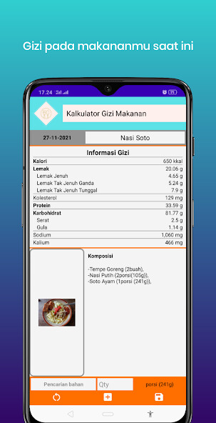 Emulate Android APK food nutrition calculator