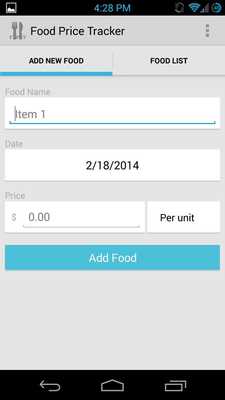 Emulate Android APK Food Price Tracker