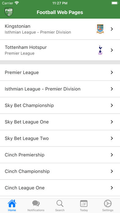 Emulate iPhone app Football Web Pages v2 using MyAndroid