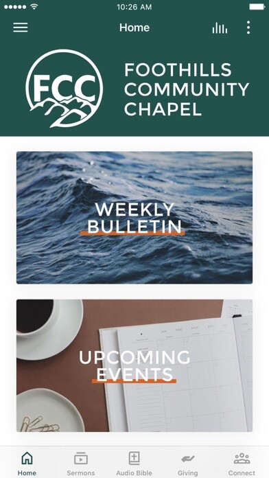Emulate iPhone app Foothills Community Chapel using MyAndroid