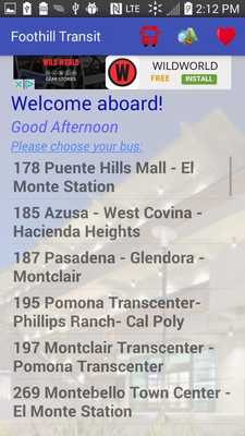 Emulate Android APK Foothill Transit Buses
