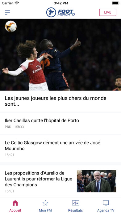 Emulate iPhone app Foot Mercato : Transferts using MyAndroid