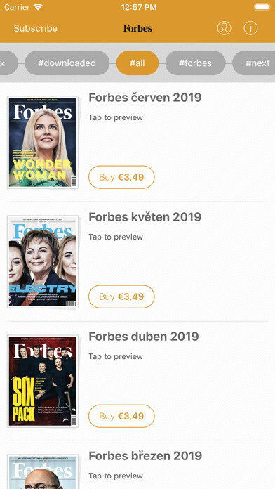 Emulate iPhone app Forbes Česko using MyAndroid