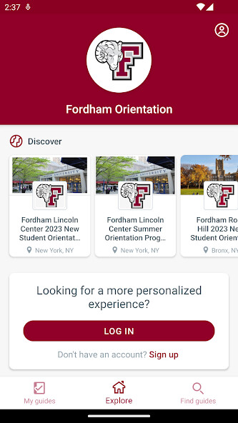 Emulate iPhone app Fordham Orientation using MyAndroid