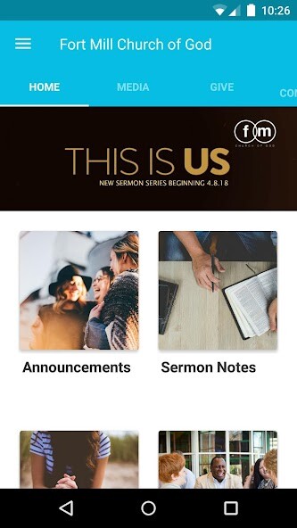 Emulate iPhone app Fort Mill Church of God using MyAndroid