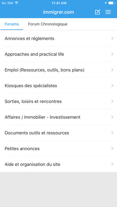 Emulate iPhone app Forum Immigrer.com using MyAndroid