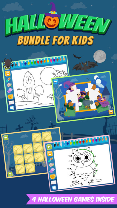 Emulate iPhone app Four in One Halloween Activity games for Kids using MyAndroid