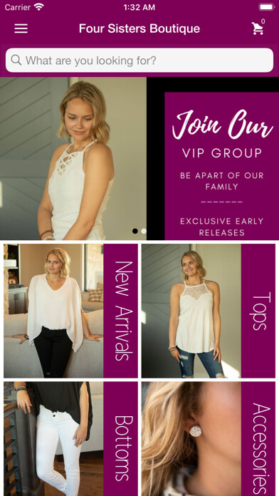 Emulate iPhone app Four Sisters Boutique using MyAndroid