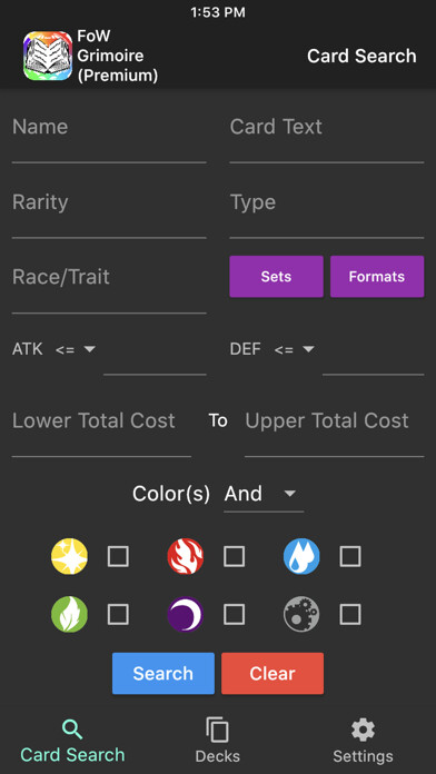 Emulate iPhone app FoW Grimoire: Deck Builder using MyAndroid