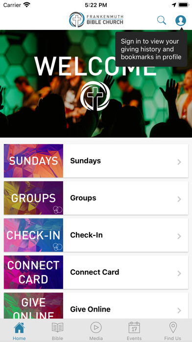 Emulate iPhone app Frankenmuth Bible Church using MyAndroid