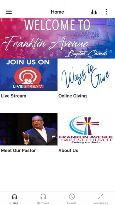 Emulate iPhone app Franklin Avenue Baptist Church using MyAndroid