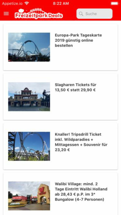 Emulate iPhone app FreizeitparkDeals using MyAndroid