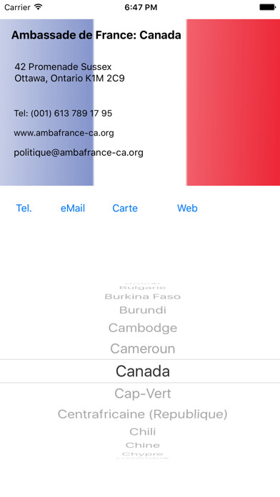 Emulate iPhone app French Embassies using MyAndroid