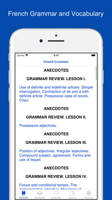 Emulate iPhone app French Grammar and Vocabulary using MyAndroid