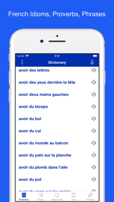 Emulate iPhone app French Idiom Dictionary using MyAndroid